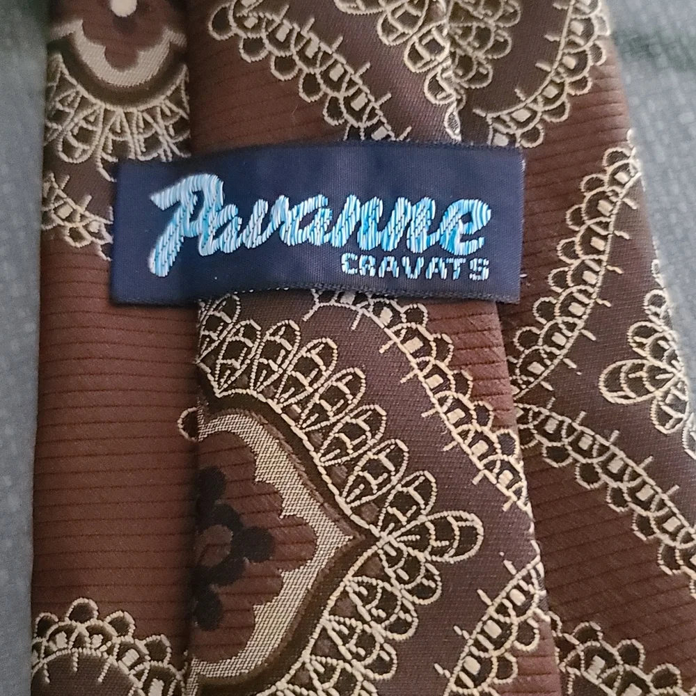 VINTAGE 70's PAVANNE CRAVATS Mens Dress Suit Tie Brown Polyester MCM Retro
